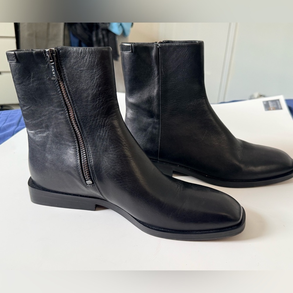 DKNY Black Leather Ankle Boots